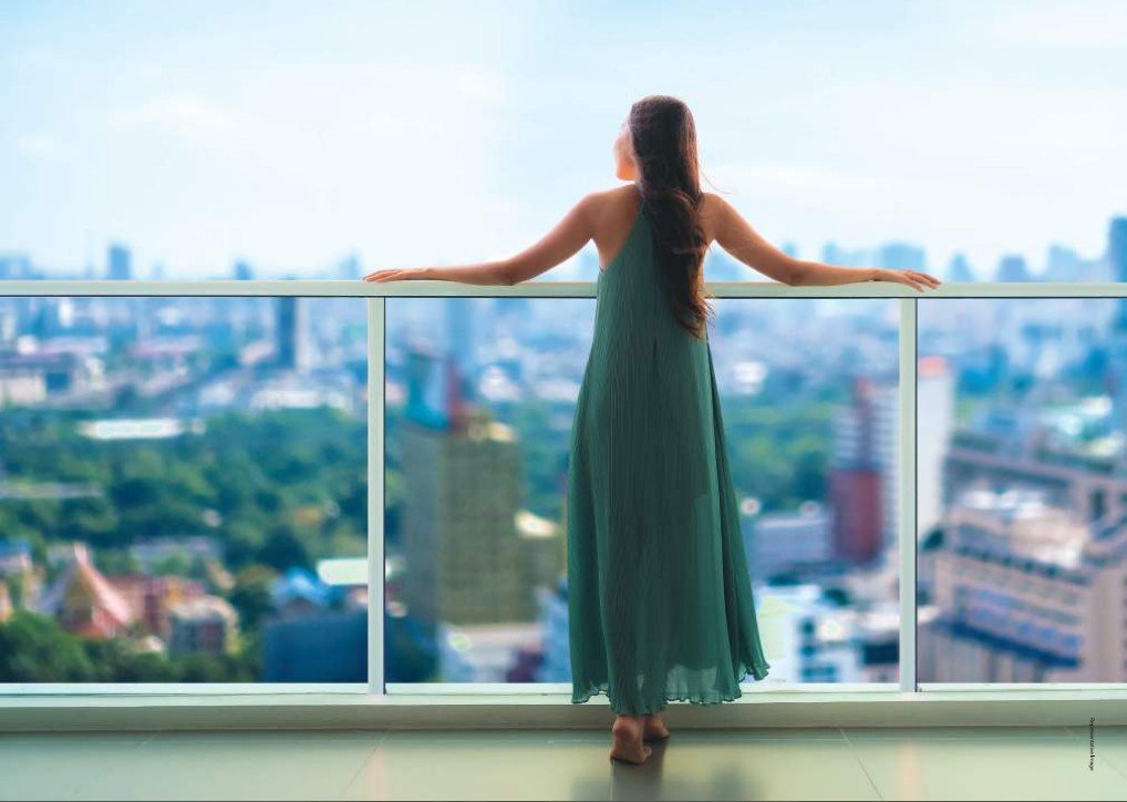 Luxury gallery top view with scenic surroundings and modern design