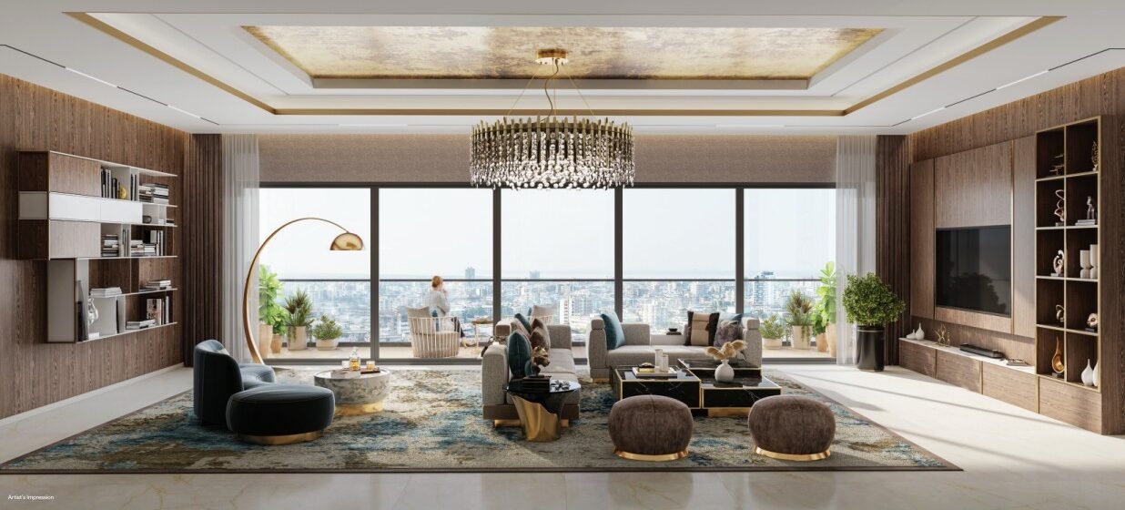 Spacious luxury hall with elegant interiors and premium furnishings