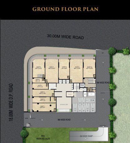 Detailed ground floor layout with premium commercial and residential spaces