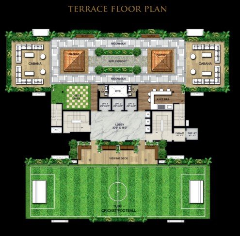 Spacious ground terrace floor plan with modern layout and luxury design