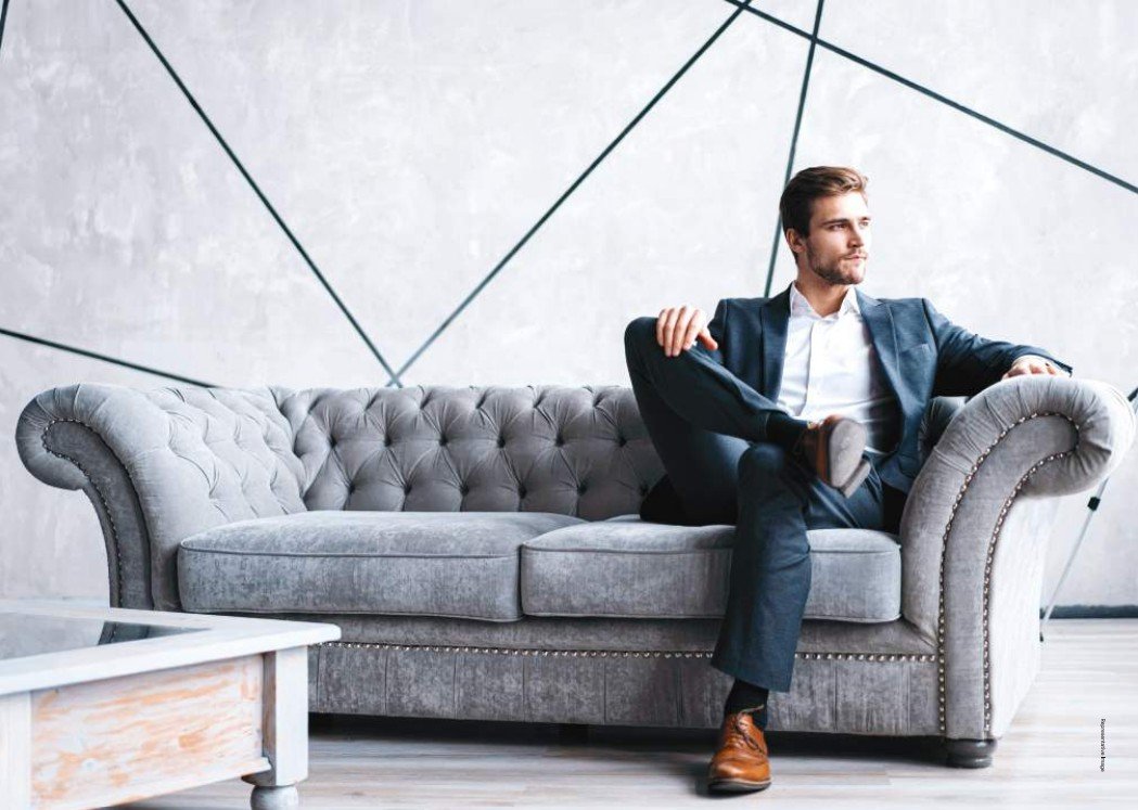 Luxury lounge area with elegant sofas and professional meeting setup