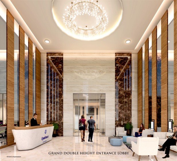 Elegant reception area with modern interiors and welcoming ambiance
